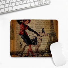 Paris Girl And Great Dane Vintage Newspaper Print Sexy Hot Gil Elvgren Pin Up Girl Paris Eiffel Towe Small Mouse Pad (rectangle) by chicelegantboutique