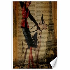 Paris Girl And Great Dane Vintage Newspaper Print Sexy Hot Gil Elvgren Pin Up Girl Paris Eiffel Towe Canvas 12  X 18  (unframed) by chicelegantboutique