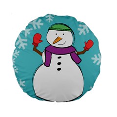 Snowman 15  Premium Round Cushion  by PaolAllen