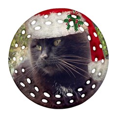 Christmas Kitty Round Filigree Ornament (two Sides)