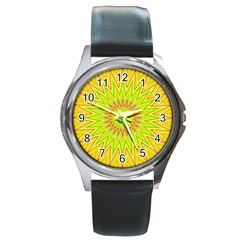 Mandala Round Leather Watch (silver Rim) by Siebenhuehner