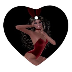 Miss Bunny In Red Lingerie Heart Ornament (two Sides) by goldenjackal