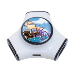 Pirate Ship Attacked By Giant Squid Cartoon  3 Port Usb Hub by NickGreenaway