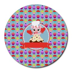 Cupcake With Cute Pig Chef 8  Mouse Pad (round) by GardenOfOphir