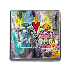 Graffiti Pop Robot Love Memory Card Reader With Storage (square) by ArtistRoseanneJones