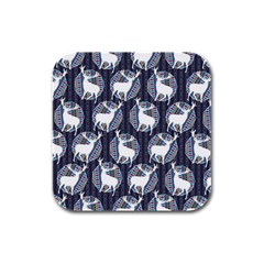 Geometric Deer Retro Pattern Rubber Square Coaster (4 Pack)  by DanaeStudio