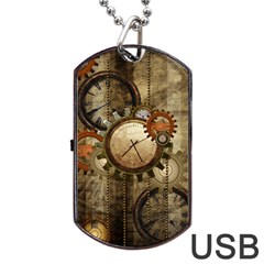 Wonderful Steampunk Design With Clocks And Gears Dog Tag Usb Flash (two Sides)  by FantasyWorld7
