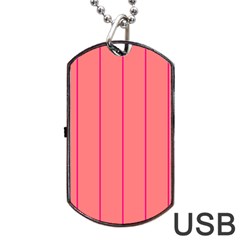 Background Image Vertical Lines And Stripes Seamless Tileable Deep Pink Salmon Dog Tag Usb Flash (one Side) by Amaryn4rt