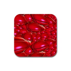 Red Abstract Cherry Balls Pattern Rubber Square Coaster (4 Pack)  by Amaryn4rt