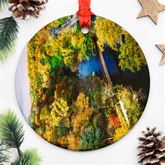 Bridge River Forest Trees Autumn Round Ornament (two Sides) by Nexatart