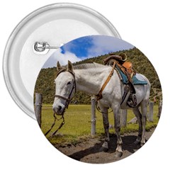 White Horse Tied Up At Cotopaxi National Park Ecuador 3  Buttons by dflcprints