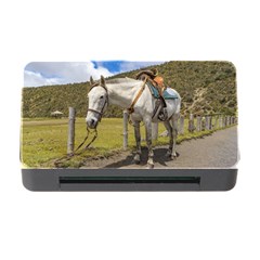 White Horse Tied Up At Cotopaxi National Park Ecuador Memory Card Reader With Cf by dflcprints
