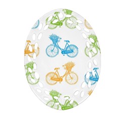 Vintage Bikes With Basket Of Flowers Colorful Wallpaper Background Illustration Oval Filigree Ornament (two Sides) by Simbadda