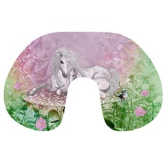Wonderful Unicorn With Foal On A Mushroom Travel Neck Pillows by FantasyWorld7