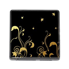 Golden Flowers And Leaves On A Black Background Memory Card Reader (square) by Nexatart