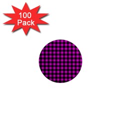 Lumberjack Fabric Pattern Pink Black 1  Mini Magnets (100 Pack)  by EDDArt