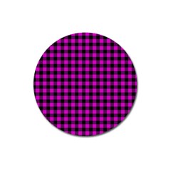 Lumberjack Fabric Pattern Pink Black Magnet 3  (round) by EDDArt