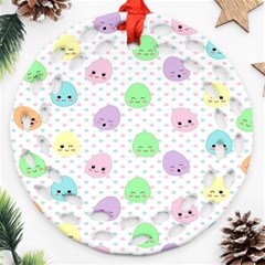 Egg Easter Smile Face Cute Babby Kids Dot Polka Rainbow Ornament (round Filigree) by Mariart