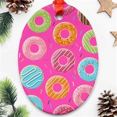 Doughnut Bread Donuts Pink Oval Ornament (two Sides) by Mariart