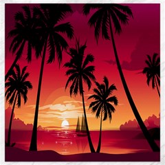 Nature Palm Trees Beach Sea Boat Sun Font Sunset Fabric Canvas 12  X 12   by Mariart