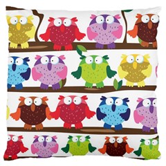 Funny Owls Sitting On A Branch Pattern Postcard Rainbow Large Cushion Case (one Side) by Mariart