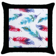 Watercolor Feather Background Throw Pillow Case (black) by LimeGreenFlamingo