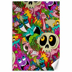 Crazy Illustrations & Funky Monster Pattern Canvas 12  X 18   by BangZart