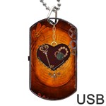 Steampunk, Heart With Gears, Dragonfly And Clocks Dog Tag USB Flash (One Side) Front