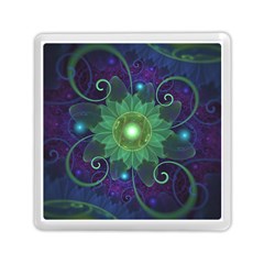 Glowing Blue-green Fractal Lotus Lily Pad Pond Memory Card Reader (square)  by jayaprime