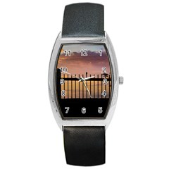 Small Bird Over Fence Backlight Sunset Scene Barrel Style Metal Watch by dflcprints