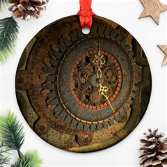Steampunk, Awesoeme Clock, Rusty Metal Round Ornament (two Sides) by FantasyWorld7
