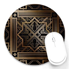 Gold Metallic And Black Art Deco Round Mousepads by NouveauDesign
