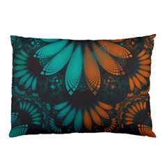 Beautiful Teal And Orange Paisley Fractal Feathers Pillow Case (two Sides) by jayaprime