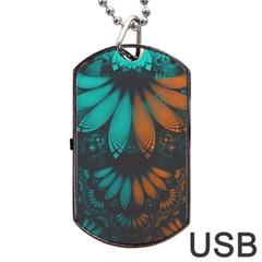 Beautiful Teal And Orange Paisley Fractal Feathers Dog Tag Usb Flash (one Side) by jayaprime