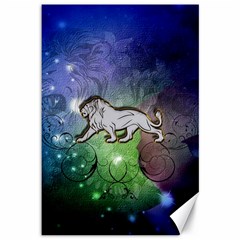 Wonderful Lion Silhouette On Dark Colorful Background Canvas 12  X 18   by FantasyWorld7