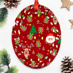 Santa And Rudolph Pattern Oval Filigree Ornament (two Sides) by Valentinaart
