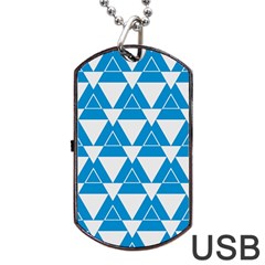 Blue & White Triangle Pattern  Dog Tag Usb Flash (two Sides) by berwies