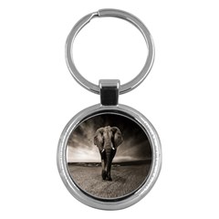 Elephant Black And White Animal Key Chains (round)  by Celenk