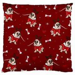 Pug Xmas Pattern Large Cushion Case (two Sides) by Valentinaart