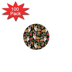 Welsh Corgi Hawaiian Pattern Florals Tropical Summer Dog 1  Mini Buttons (100 Pack)  by Celenk