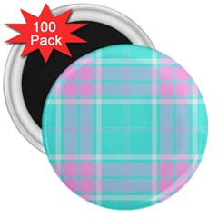 Blue And Pink Pastel Plaid 3  Magnets (100 Pack) by allthingseveryone