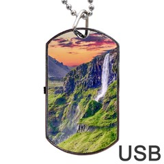 Waterfall Landscape Nature Scenic Dog Tag Usb Flash (two Sides) by Celenk