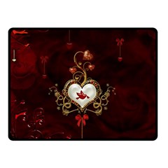 Wonderful Hearts With Dove Double Sided Fleece Blanket (small)  by FantasyWorld7