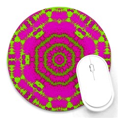 Fern Forest Star Mandala Decorative Round Mousepads by pepitasart
