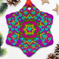 Hearts In A Mandala Scenery Of Fern Snowflake Ornament (two Sides) by pepitasart