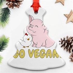 Go Vegan - Cute Pig And Chicken Christmas Tree Ornament (two Sides) by Valentinaart