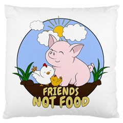 Friends Not Food - Cute Pig And Chicken Large Flano Cushion Case (two Sides) by Valentinaart