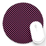 Small Hot Pink Irish Shamrock Clover on Black Round Mousepads Front