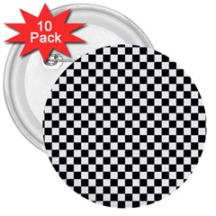 Checker Black And White 3  Buttons (10 Pack)  by jumpercat