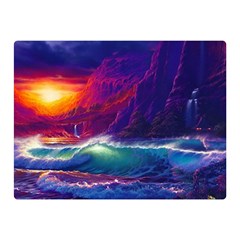 Sunset Orange Sky Dark Cloud Sea Waves Of The Sea, Rocky Mountains Art Double Sided Flano Blanket (mini)  by Sapixe